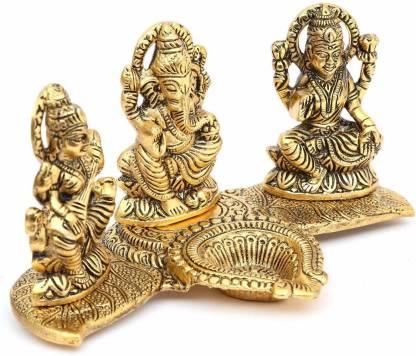 Lakshmi Ganesh Saraswati Idol with Deepak
