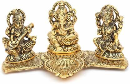 Lakshmi Ganesh Saraswati Idol with Deepak