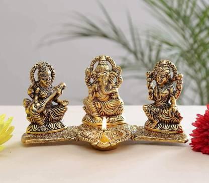 Lakshmi Ganesh Saraswati Idol with Deepak